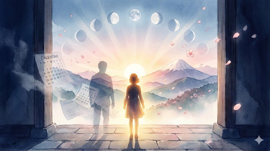 月の満ち欠け、二十四節気、春節をイメージした和テイストの画像