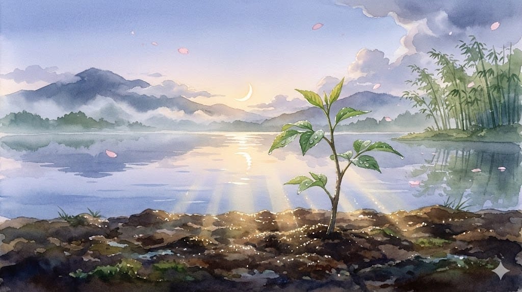 六十干支「甲子」の新しい始まり、雨水の恵み、二日月の細い光、そして雷風恒の卦が織りなす「続けることの大切さ」を伝える一日。