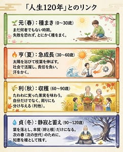 易経の四徳「元・亨・利・貞」から見る、人生120年時代の4つの季節と使命